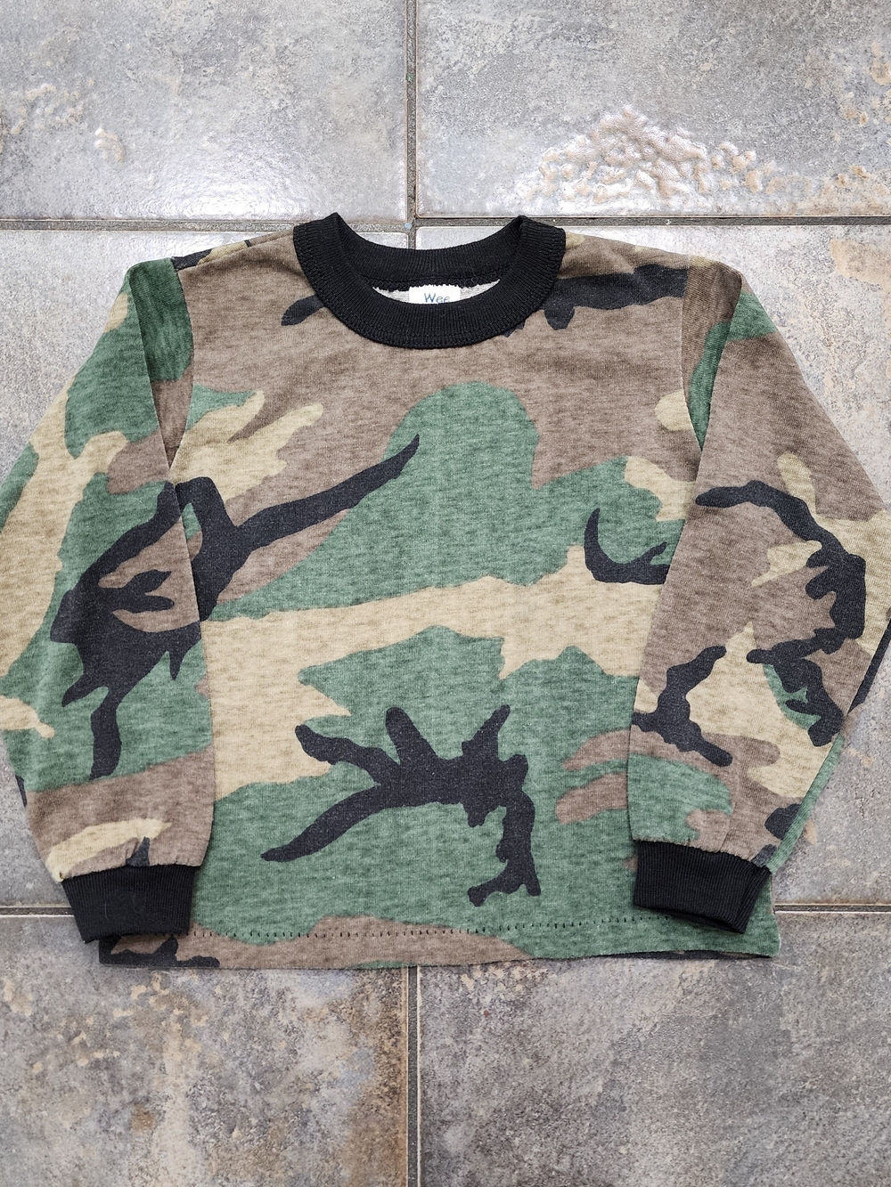 Vintage 80s Wee Works Boy's 4T Woodland Camo Single Stitch Long Sleeve T Shirt